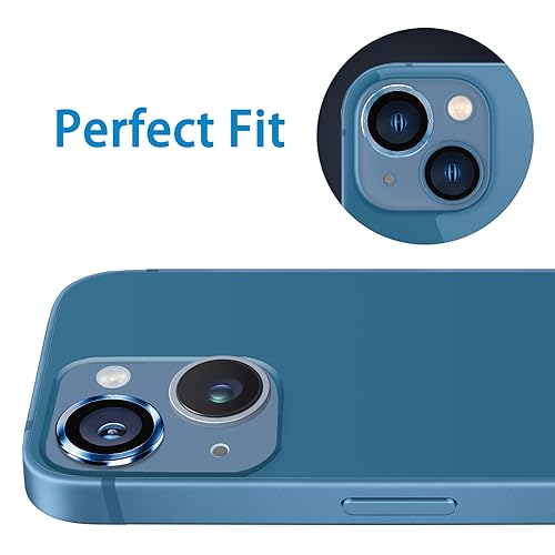 for iPhone 13 Mini/iPhone 13 Camera Lens Protector, Anti-Scratch 9H Tempered Glass Metal Camera Screen Protector Shockproof Cover Film Ring -2 Pcs Blue - color: Blue