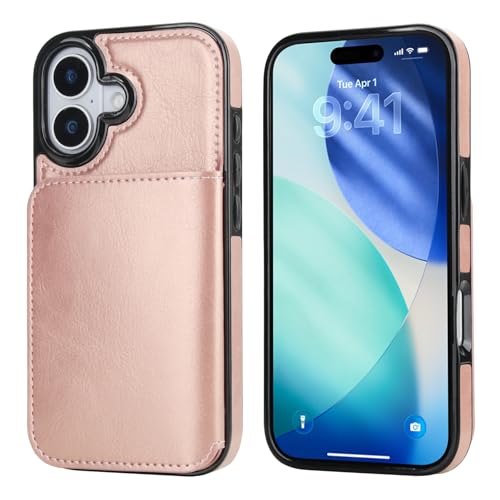 KIHUWEY Compatible with iPhone 17 Wallet Case Credit Card Holder, Premium Leather Kickstand Flip Hidden Magnetic Clasp Durable Shockproof Protective Cover for iPhone 17 6.3 inch (Rose Gold) - color: Rose Gold