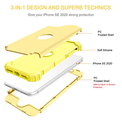 BENTOBEN for iPhone SE 2022 Case and iPhone SE 2020 Phone Case, Heavy Duty Full Body Rugged Shockproof Hybrid Hard Plastic Soft Rubber Bumper Protective Girls Women SE3/2 Cover,Light Yellow/Lemon - color: Light Yellow/Lemon