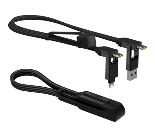 Rolling Square inCharge XL 6-in-1 Multi Charging Cable, Portable USB and USB-C Cable with 100W Ultra-Fast Charging Power, 1 Ft/0.3m, Urban Black - color: Black