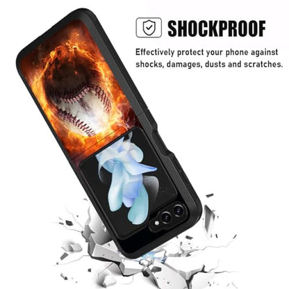 for Samsung Galaxy Z Flip 5 Case, Heavy Duty Dual Layer Hybrid Military Grade Shockproof Drop Folding Protective Cover for Samsung Galaxy Z Flip 5 5G 2023, Burning Baseball - color: Burning Baseball