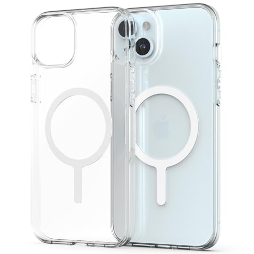 Sinjimoru for iPhone 15 Plus Clear Case, Compatible with MagSafe | M-Airclo Basic, anti-yellowing UV coating, shockproof PC TPU bumper, 1000G strong magnet - size: iPhone 15 Plus