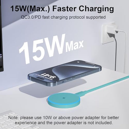 MagSafe Charger 2 Pack 15W Magnetic Wireless Charger Fast Charging Pad Compatible with iPhone 17/16/15/14/13/12 Series & AirPods 4/3/2/Pro Magnetic MagSafe Charging Pad with Dual Ports-Light Green - color: green, size: 2Pack