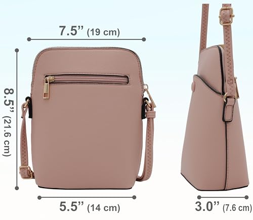 Small Crossbody Bag with Gold Hardware, Mini Shoulder Purse with Adjustable Strap - color: Blush