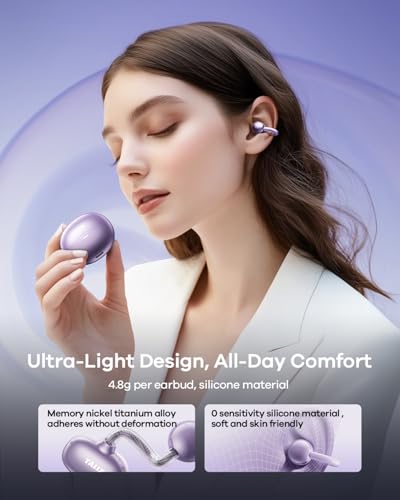 Ultra Open Ear Earbuds X6, Clip-On Headphone with Directional Sound, Ultra-Light Comfort Fit, Bluetooth 5.4 Wireless Earbuds, 26H Playtime, Spatial Sound, for Running, Workout& Daily Use(Purple) - color: Purple