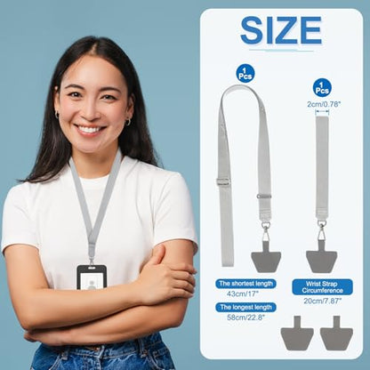 PATIKIL Smart Phone Lanyard with Wrist Strap and Patches for Most Smartphones ID Badges Keychain - color: Gray
