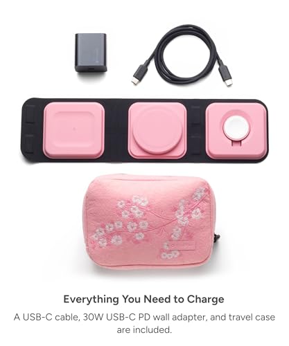 Mophie 3-in-1 Travel Charger with MagSafe - Portable Wireless Charging Hub - color: Cherry Blossom Pink, style: Gen 2