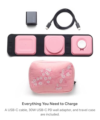 Mophie 3-in-1 Travel Charger with MagSafe - Portable Wireless Charging Hub - color: Cherry Blossom Pink, style: Gen 2