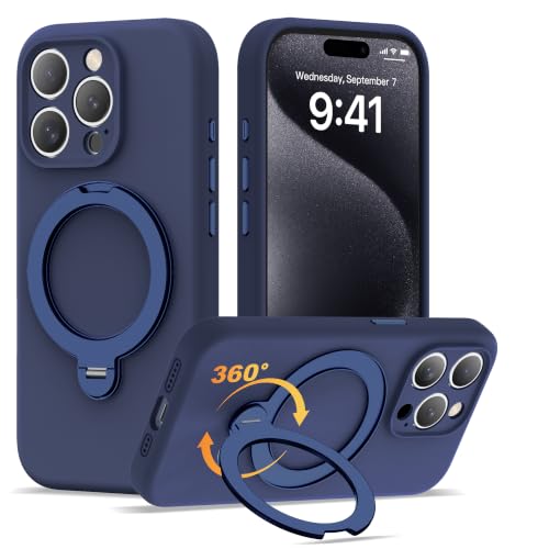 Case for iPhone 15 Pro with 360°Spin Stand,6.1" Dark Blue | Magnetic 360°Spin Stand,Compatible with Mag-Safe,Soft Silicone 15 Pro Case - color: Dark Blue, size: Iphone 15 Pro