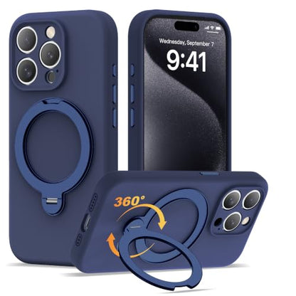 Case for iPhone 15 Pro with 360°Spin Stand,6.1" Dark Blue | Magnetic 360°Spin Stand,Compatible with Mag-Safe,Soft Silicone 15 Pro Case - color: Dark Blue, size: Iphone 15 Pro