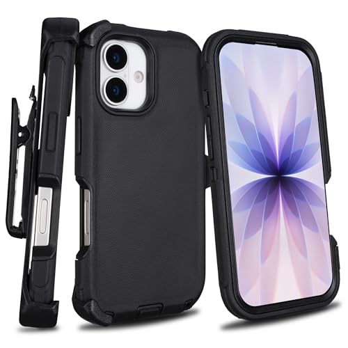for iPhone 17 Case with Belt Clip Holster & Kickstand, Black | Military Grade Drop Protective, 4 in 1 Heavy Duty Shock-Absorbing Rugged Case for iPhone 17 6.3" - color: Black