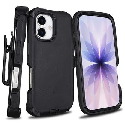 for iPhone 17 Case with Belt Clip Holster & Kickstand, Black | Military Grade Drop Protective, 4 in 1 Heavy Duty Shock-Absorbing Rugged Case for iPhone 17 6.3" - color: Black