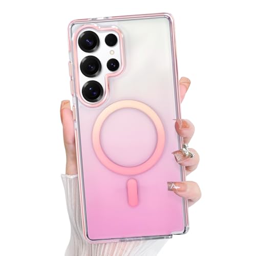 Bonoma for Samsung Galaxy S25 Ultra Case Iridescent Crystal Back -Pink | Clear Magnetic Compatible with Magsafe Cute Gradient Slim Shockproof Case, High-Duty Protection for Phone Cover - color: Pink Gradient, size: Samsung Galaxy S25 Ultra