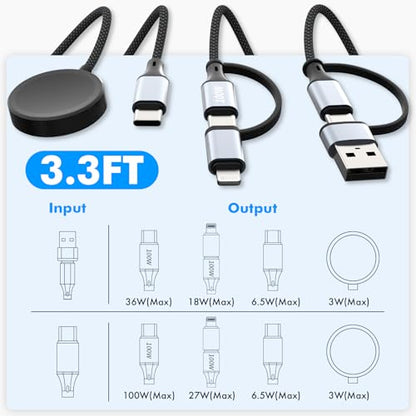 Travel Depot 4-in-1 Multi Charging Cable 100W Fast Charge
