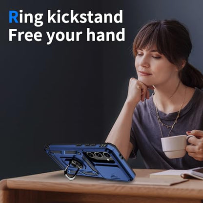 for Samsung Galaxy S23 Case with Camera Lens Cover, 10 FT Military Grade Drop Protection, Magnetic Ring Holder Kickstand Protective Phone Case, Navy Blue - color: Navy Blue