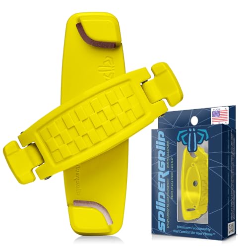 SpiiderGriip 360 Rotating Phone Grip – Flat-Fold Kickstand & Secure Strap – Works with iPhone, Android, Tablets & Cases – Comfortable & Durable (Yellow) - color: Yellow
