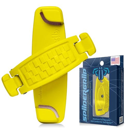 SpiiderGriip 360 Rotating Phone Grip – Flat-Fold Kickstand & Secure Strap – Works with iPhone, Android, Tablets & Cases – Comfortable & Durable (Yellow) - color: Yellow