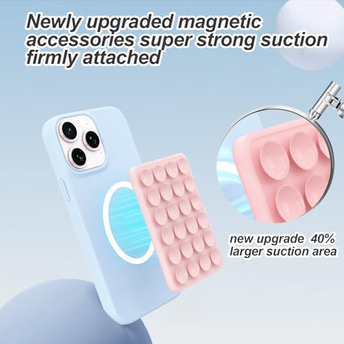 Magnetic Suction Phone Mount for MagSafe Case,Silicone Sticky (Light Pink) - color: Light Pink