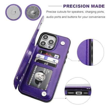 ONETOP for iPhone 16 Pro Max Wallet Case with Credit Card Holder,Purple | Kickstand,ID/Cash Holder,Case Wallet with Card Slots,Double Magnetic Clasp,Durable PU Leather Shockproof Cover for Women Men - color: Purple
