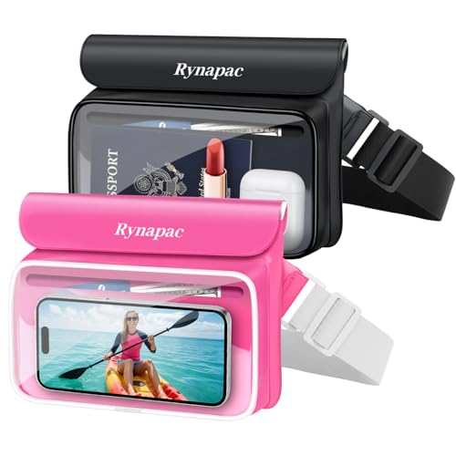 IPX8 Waterproof Fanny Pack, [Up to 8.5"] Waist Bag for Women, Floating Phone Pouch Dry Bag for iPhone 17 16 15 Pro Max, Passport, Wallet, Card, Travel Beach Kayaking Boating Essentials, 2 Pack - color: Black + Bright Red