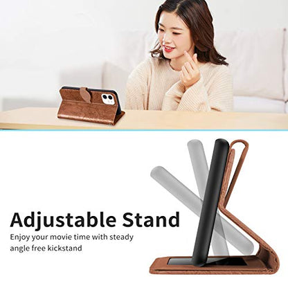 Wallet Case for iPhone 12 Mini 5.4" with Card Holder,PU Leather Flip Folio Shell Wrist Strap Stand Function Magnetic Closure Phone Cover fits iPhone 12 Mini 5G 5.4 inchBrown - color: Brown, size: iPhone 12 Mini 5G (5.4 inch)