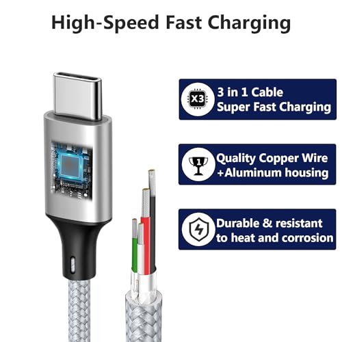 Multi Charging Cable, USB C Splitter Cable, 3 in 1 Fast Charging Cord
