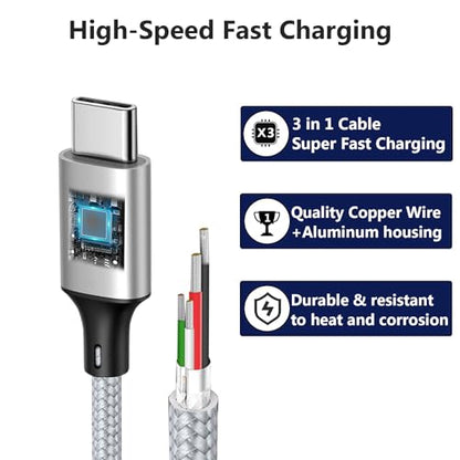 Multi Charging Cable, USB C Splitter Cable, 3 in 1 Fast Charging Cord