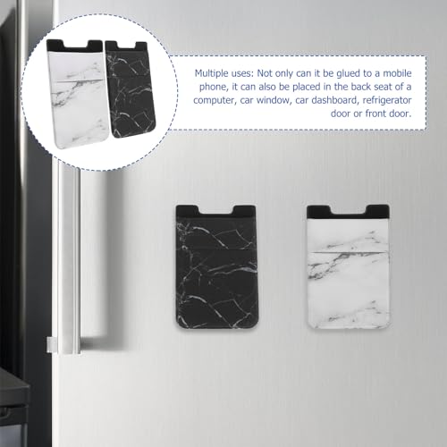 Housoutil 2pcs Double-layer Stretch Fabric Adhesive Phone Card Holder Wallets for Smartphones, Lightweight Secure Cards Pocket with White and Black Marble Patterns, Cell Phone Wallets