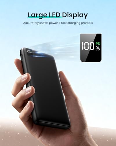 A ADDTOP Power Bank 22.5W Fast Charging Built-in USB C Portable Charger - color: Black
