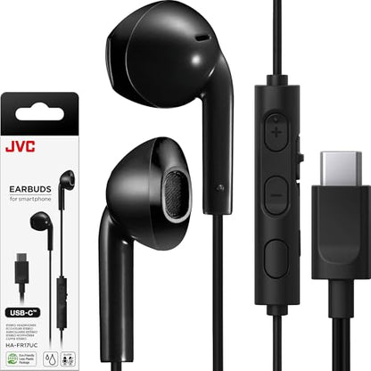 JVC USB-C Wired Earbuds Headphones, Delay-Free for Videos and Gaming, Built-in DAC Reduces Noise and Improves Sound Quality, 10.7 mm Diameter Neodymium Drivers - HAFR17UCB (Black) - color: Black