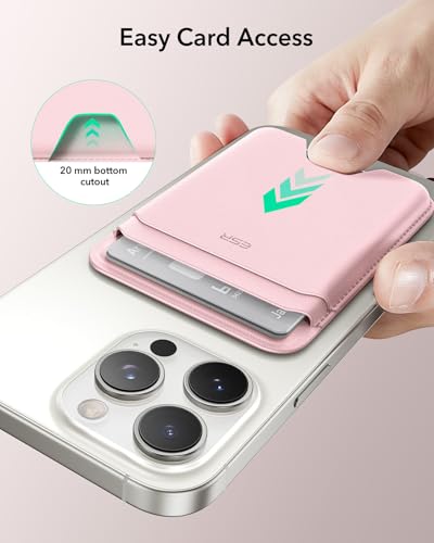 ESR for MagSafe Wallet, 5 Card Holder for Phone Case, RFID Blocking | MagSafe Sticker Included, Slim Magnetic Wallet for iPhone 17 Pro Max 17e 16 15 14 13 12 Series, Selected Samsung Galaxy, Pink - color: Light Pink