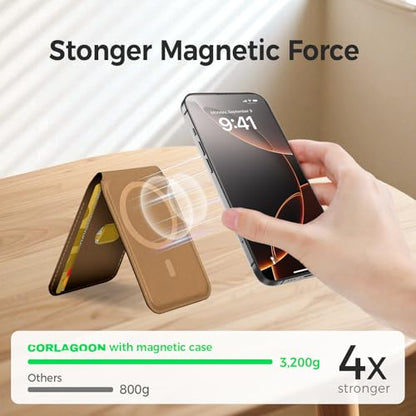for MagSafe Wallet，Leather Magnetic Wallet for Phone with Adjustable Stand，5 Magnetic Credit Card Holder RFID Blocking for iPhone 17 16 15 14 13 12 Pro Max Air Series Cases(Slim-Brown) - color: Slim-Brown