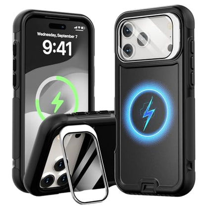 Follaroma for iPhone 17 Pro Max Case with Stand, Built-in Camera Cover, Compatible with MagSafe, Heavy Duty Shockproof Protection Phone Case, Anti-Drop, Magnetic Dual Layer Protective Cover,6.9",Black - color: Black, size: iPhone 17 Pro Max 6.9''