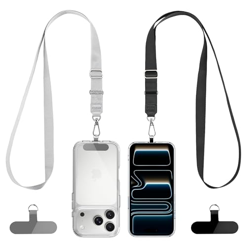 CACOE Phone Lanyard 2 Pack-2× Adjustable Neck Strap,2×Patches,Universal Multifuctional Lanyards Compatible with Most Smartphones(Black+Gray)