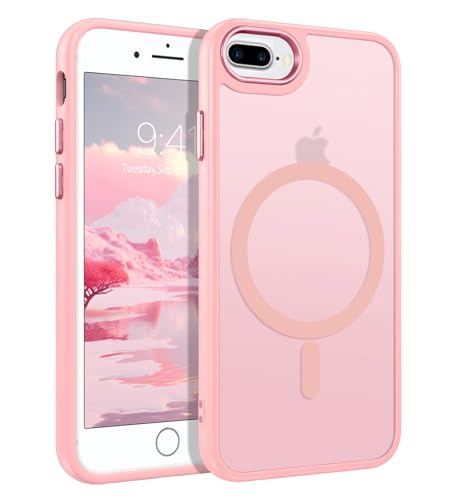 DUEDUE for iPhone 8 Plus Case, iPhone 7 Plus Case Magnetic[Compatible with Magsafe], Translucent Matte Back Protective Cover Shockproof Phone Case for iPhone 7 Plus/8 Plus, Pink - color: Pink
