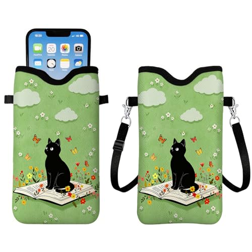 Aesthetic Neoprene Cell Phone Sleeve Pouch Case Bag for Women, Lightweight Sleeve with Crossbody Strap Neck Lanyard, Cat Cell Phone Bag Gifts for Christmas Birthday 7.1 X 3.9 inch - color: Cat3