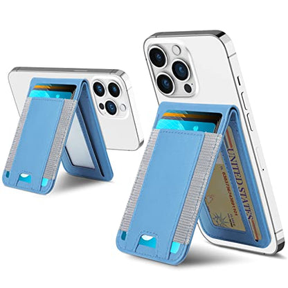 for MagSafe Wallet with Adjustable Stand, 9 Card Holder, Open ID Window - color: Light Sky Blue