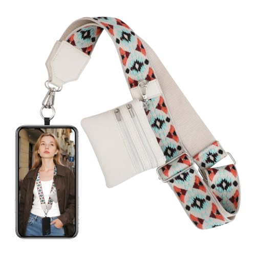 BARGIFTS Clip and Go Strap for Phone with Wallet Crossbody, Cell Phone Lanyard with Zippered Pouch, Adjustable Phone Strap Crossbody with Wallet - color: A-Blue&White