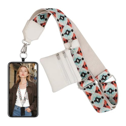 BARGIFTS Clip and Go Strap for Phone with Wallet Crossbody, Cell Phone Lanyard with Zippered Pouch, Adjustable Phone Strap Crossbody with Wallet - color: A-Blue&White