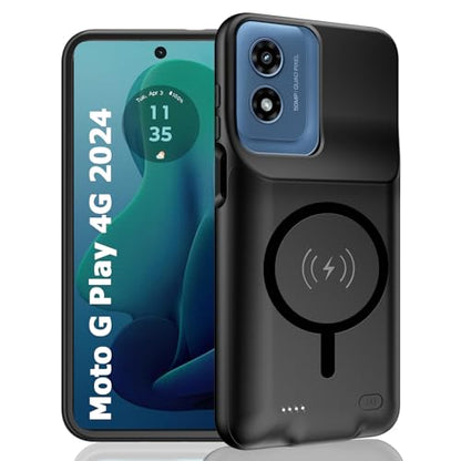 Battery Case for Moto G Play 2024,10000mAh Portable Protective Wireless Charging Case Support Carplay Compatible with Moto G Play 2024 (6.5 inches) Rechargeable Extended Battery Charger Cover (Black) - size: for Moto G Play 2024