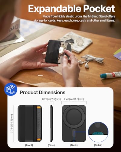 Sinjimoru Magnetic Wallet Stand with Soft Wool Band Grip for MagSafe, Black