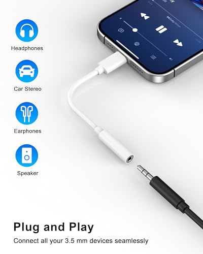 [Apple MFi Certified] 10 Pack Lightning to 3.5 mm Headphone Jack Adapter, iPhone Aux Adapter Converter Dongle Audio Cable Compatible with iPhone 14 13 12 11 X XS 8 7 - color: White-10pack