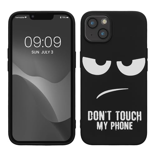 kwmobile TPU Silicone Case Compatible with Apple iPhone 13 - Case Soft Cover - Don't Touch My Phone White/Black - size: iPhone 13