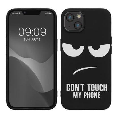 kwmobile TPU Silicone Case Compatible with Apple iPhone 13 - Case Soft Cover - Don't Touch My Phone White/Black - size: iPhone 13