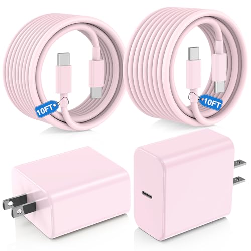 45W USB C Fast Charger for iPhone 17/ Air/16/15 Pro Max - color: Pink, size: 2Pack-10FT-iPhone15-17