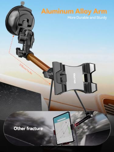 OHLPRO Heavy Duty Tablet Holder for Car Windshield, 90mm Large Suction Cup Mount, 360° Rotating Aluminum Arm iPad Holder for Truck, SUV, Semi & Boat, Fits 4.7–13" iPad Pro/Air/Mini, Galaxy Tab