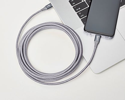 Amazon Basics USB C to USB C Cable, 10 feet | 60W Fast Charging | Nylon Braided | For iPhone 15/iPad/MacBook | Samsung/Switch Compatible - color: Gris oscuro, size: 10 Feet (Pack of 2)