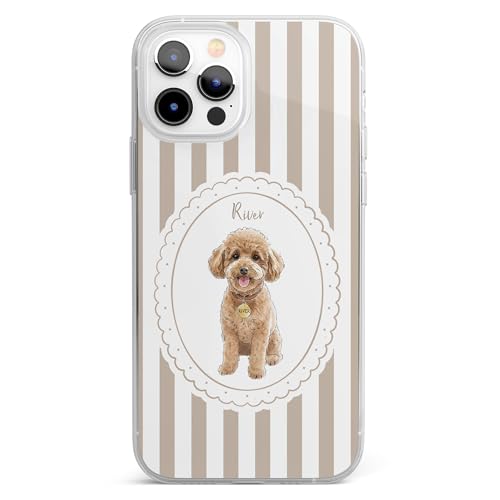 Custom Pet Portrait Watercolor Striped Pattern - Personalized Phone Case Custom Aesthetic Protective Cellphone Cover Accessory Present for Dog Cat Mom Dad Animal Lover