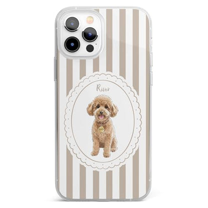 Custom Pet Portrait Watercolor Striped Pattern - Personalized Phone Case Custom Aesthetic Protective Cellphone Cover Accessory Present for Dog Cat Mom Dad Animal Lover