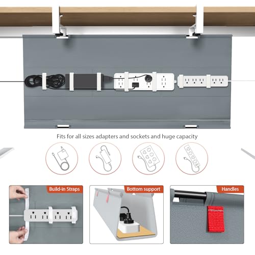 Univivi No Drill Under Desk Cable Management Tray, 36 inch Cable Management - color: Grey, size: 36"L x 5.5"W